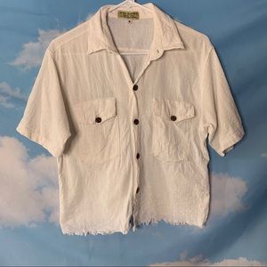 Natural Collection- White Button Up Raw Hem Top M